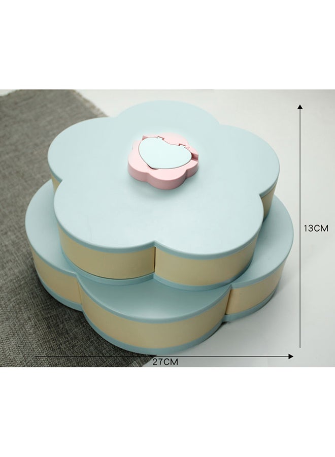 Generic - Double-Layer Petal-Shape Rotating Snack Tray Blue 27x17.5x27cm - Image 1