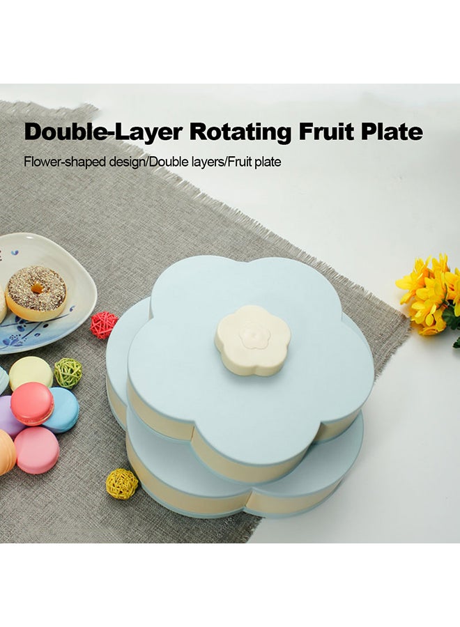 Double-Layer Petal-Shape Rotating Snack Tray Blue 27x14.5x27cm  - Image 2