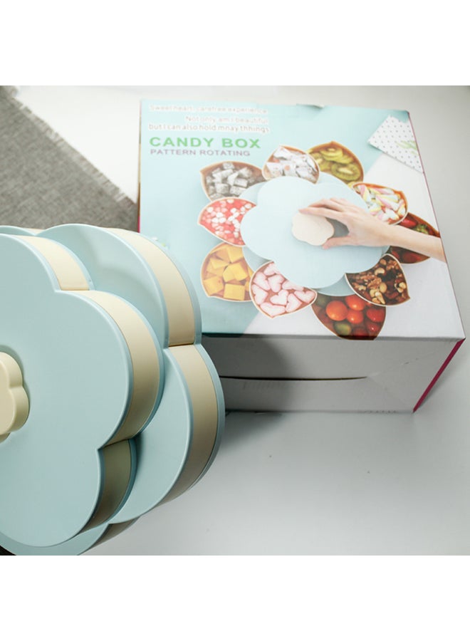 Double-Layer Petal-Shape Rotating Snack Tray Blue 27x14.5x27cm  - Image 3