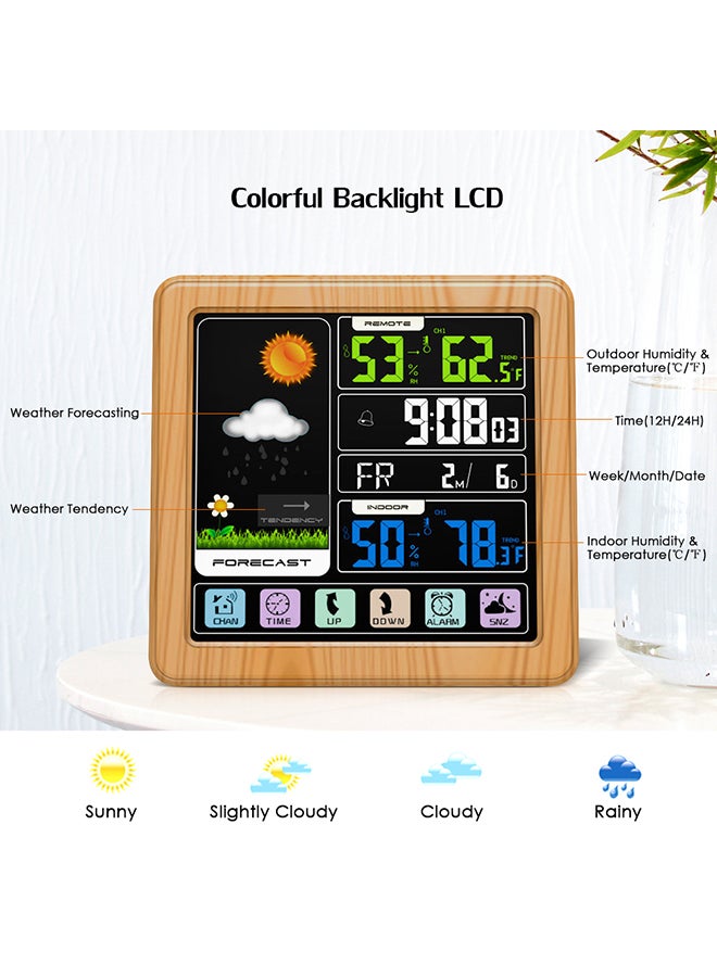 Generic - Lcd Screen Wireless Weather Station Alarm Clock Wood 24x5x19cm - Image 1