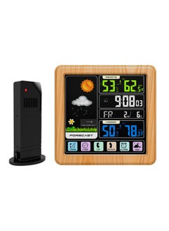 Lcd Screen Wireless Weather Station Alarm Clock Wood 24x5x19cm
