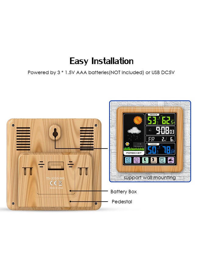Generic - Lcd Screen Wireless Weather Station Alarm Clock Wood 24x5x19cm - Image 1