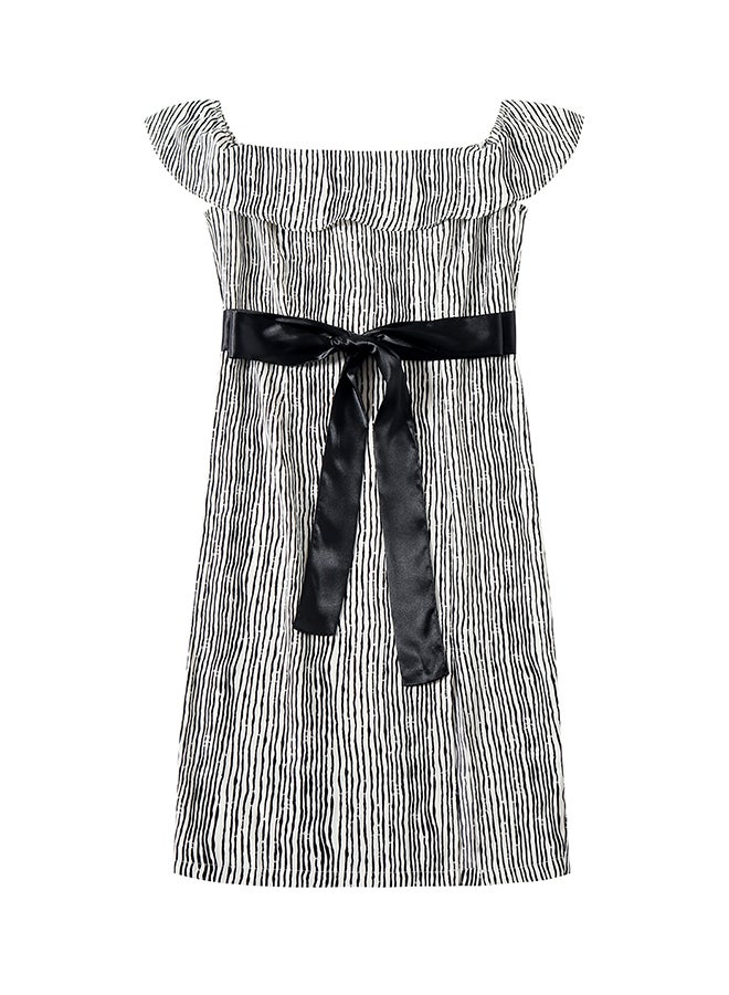 Hanyimidoo Print Front Slit Mini Dress White/Black - Image 3