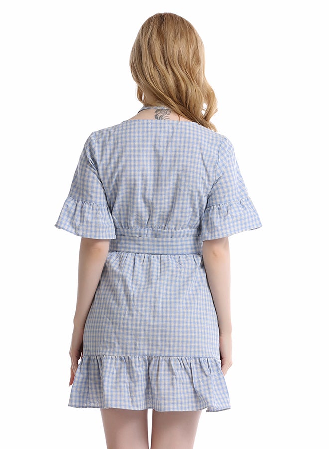 Hanyimidoo Cotton V-Neck Short Sleeve Dress Wathet  - Image 2