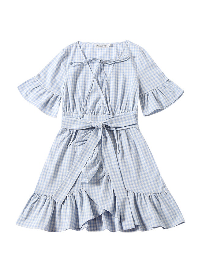 Hanyimidoo Cotton V-Neck Short Sleeve Dress Wathet  - Image 4