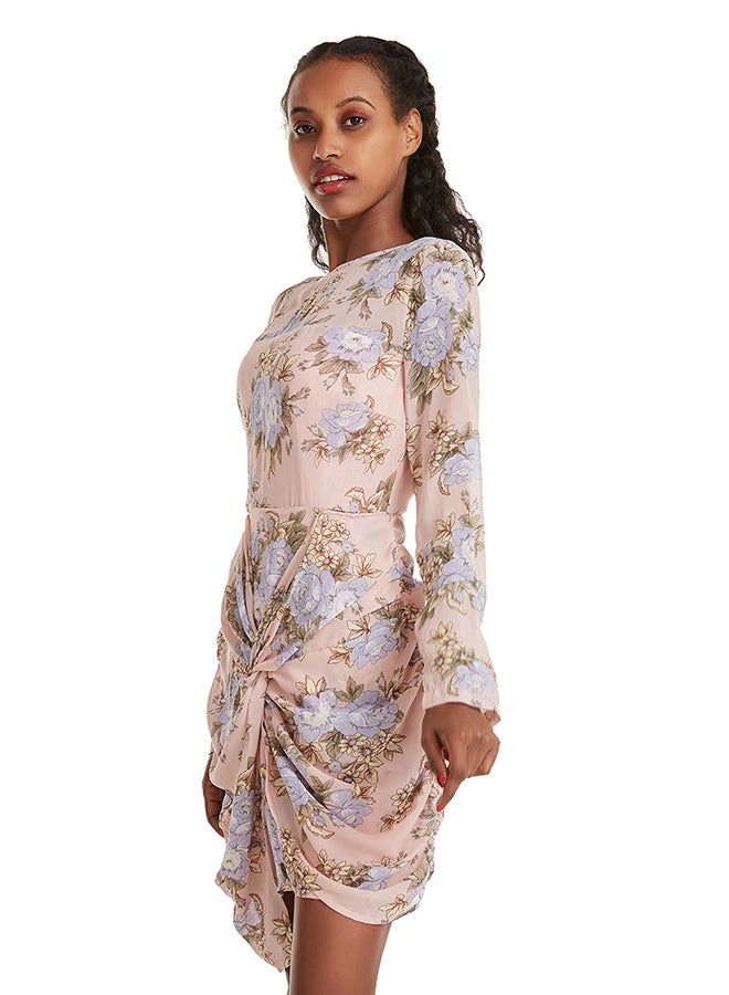 هانيميدو فستان قصير بأكمام طويلة ونقشة زهور أزرق وردي - Image 3