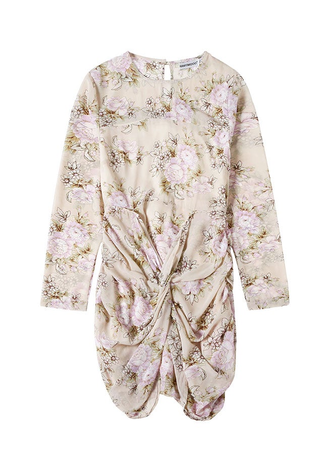 Hanyimidoo - Printed Mini Dress Beige - Image 1