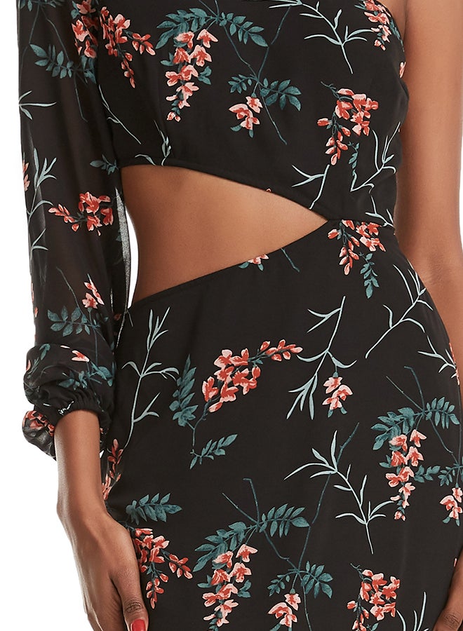 Hanyimidoo Floral Print Strapless Sleeves Mini Dress Black/Brown/Green - Image 4