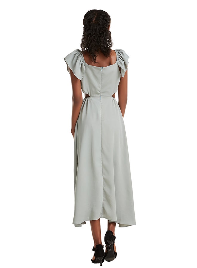 هانيميدو فستان متوسط الطول بتصميم بلون سادة رمادي مائل إلى الأخضر - Image 2