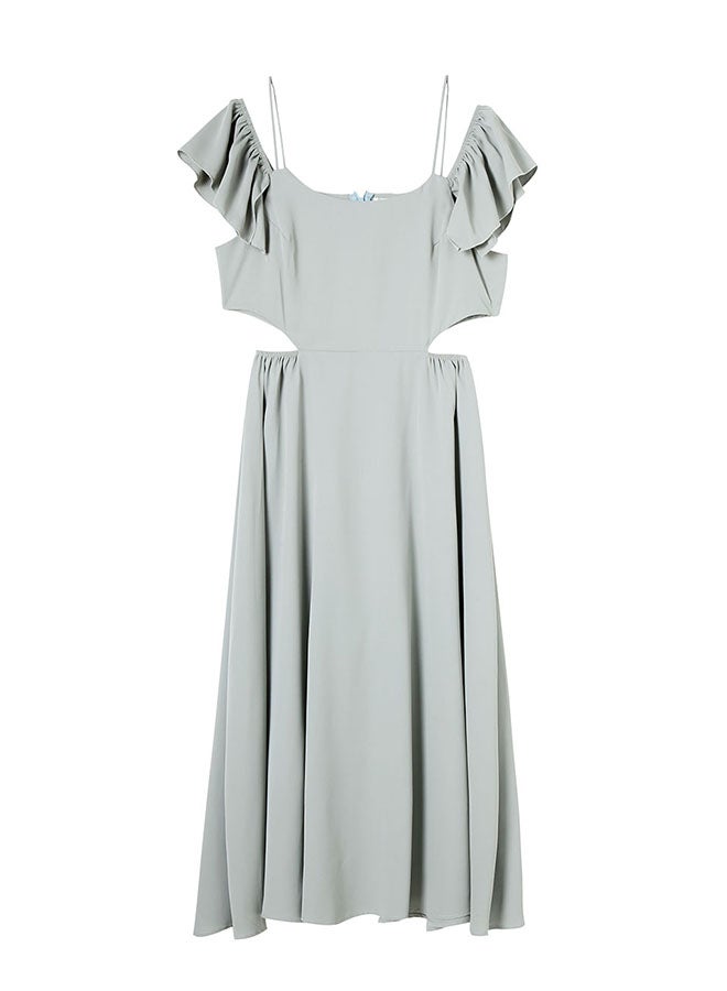 هانيميدو فستان متوسط الطول بتصميم بلون سادة رمادي مائل إلى الأخضر - Image 3