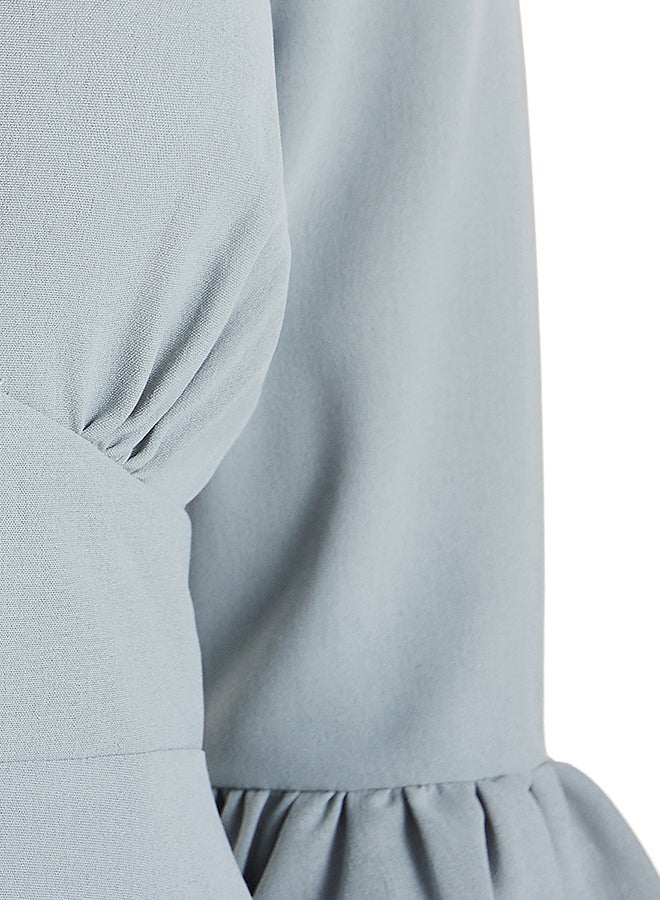 Hanyimidoo - Solid Design V-Neck Dress Grey Blue - Image 1