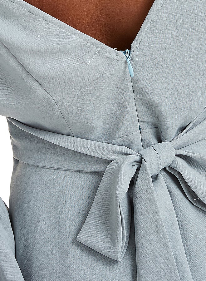 Hanyimidoo - Solid Design V-Neck Dress Grey Blue - Image 1