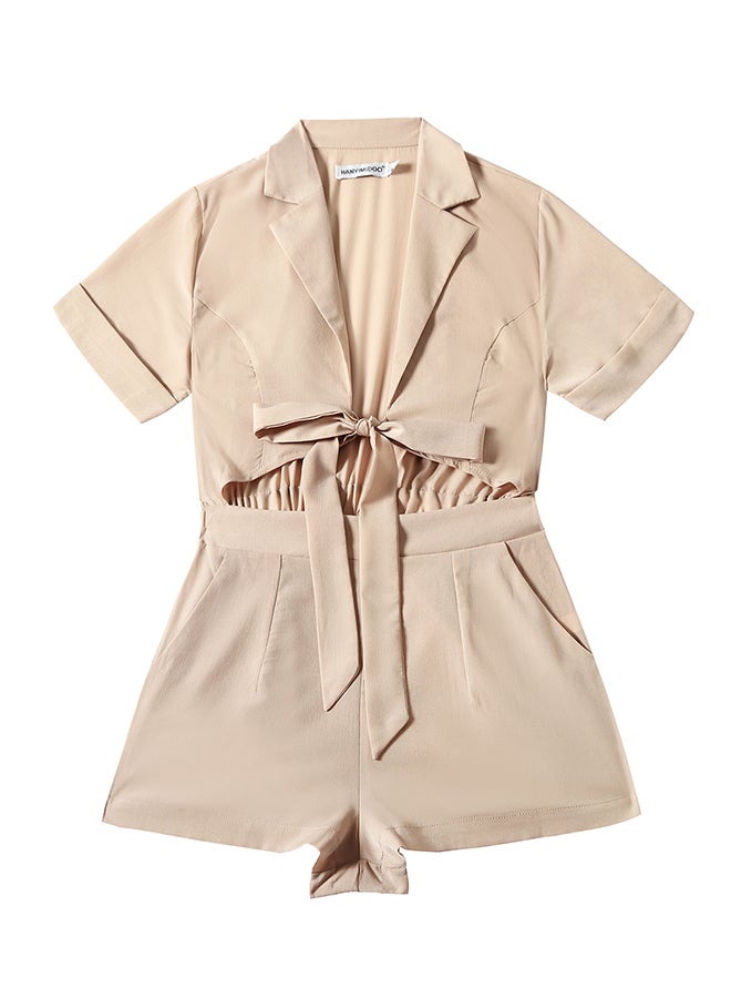 Hanyimidoo Coller Neck Short Sleeve Jumpsuit Khaki - Image 5