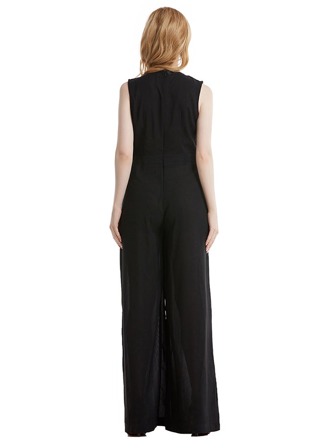 Hanyimidoo Solid Design V-Neck Jumpsuit Black - Image 2
