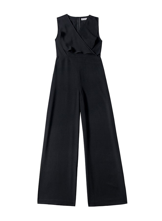 Hanyimidoo Solid Design V-Neck Jumpsuit Black - Image 4