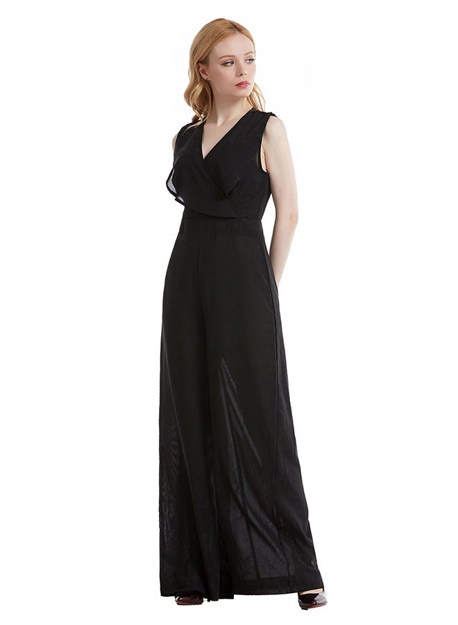 Hanyimidoo Solid Design V-Neck Jumpsuit Black - Image 3