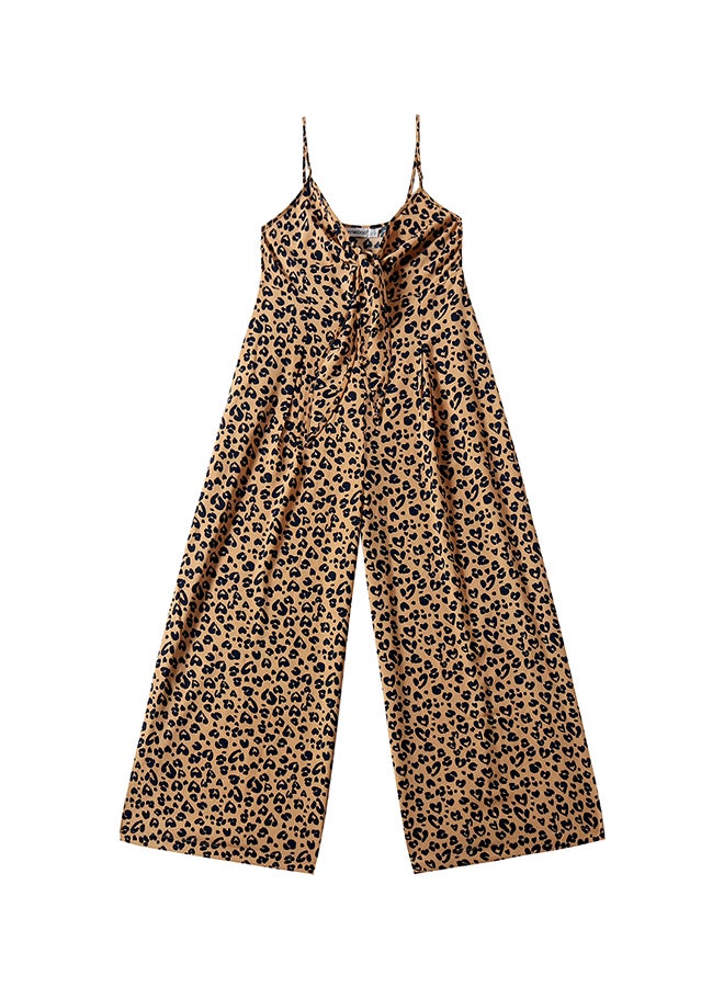Hanyimidoo Printed Suspender Jumpsuit Camel/Black - Image 3