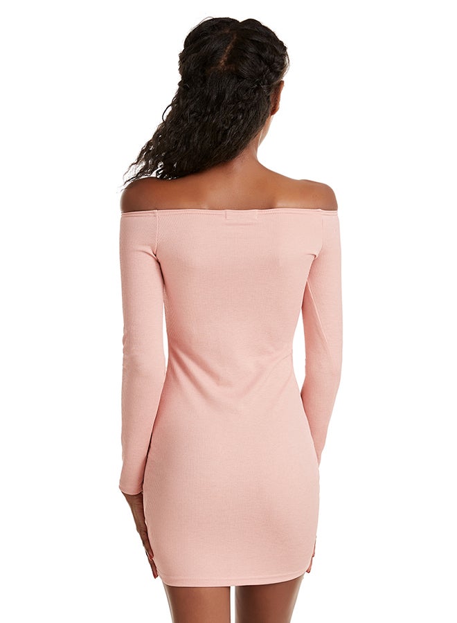 Hanyimidoo Tight Fit Solid Design Trendy Dress Pink  - Image 2