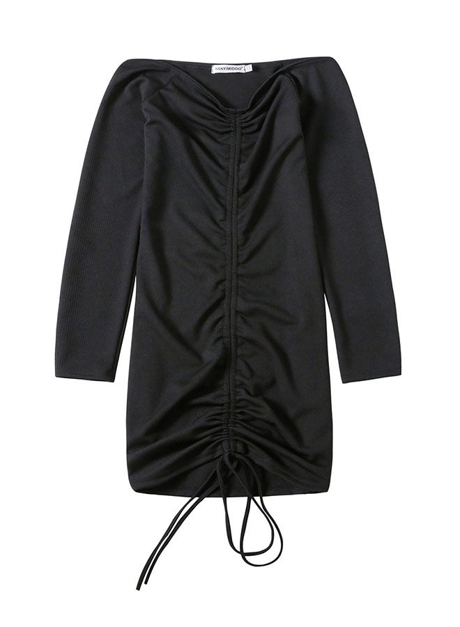Hanyimidoo Tight Fit Solid Design Trendy Dress Black  - Image 5