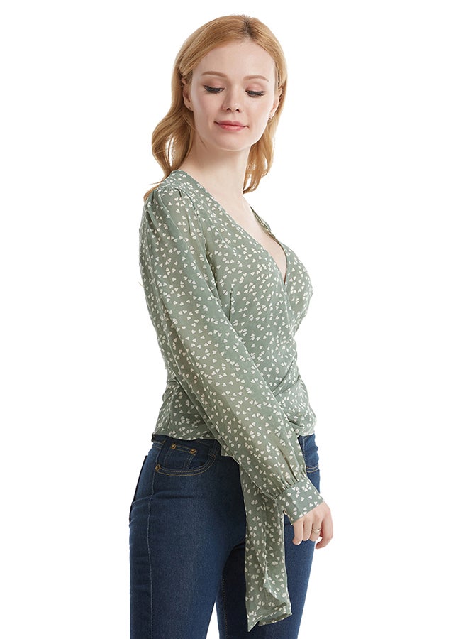 Hanyimidoo Printed Long Sleeves Top Green/White - Image 3