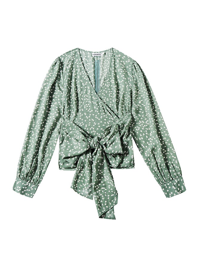 Hanyimidoo Printed Long Sleeves Top Green/White - Image 4