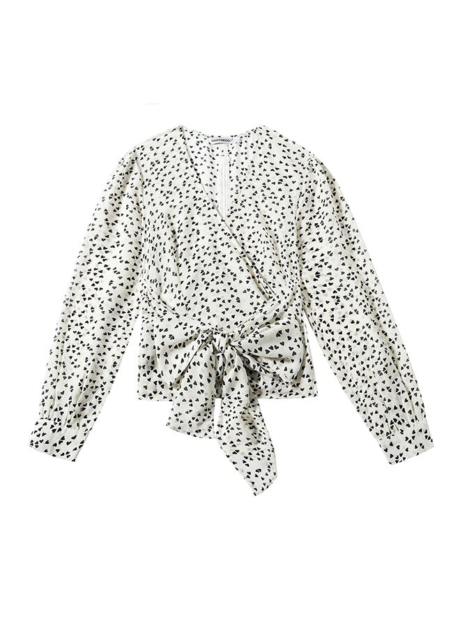 Hanyimidoo Ribbon V-Neck Long Sleeve Top White - Image 4