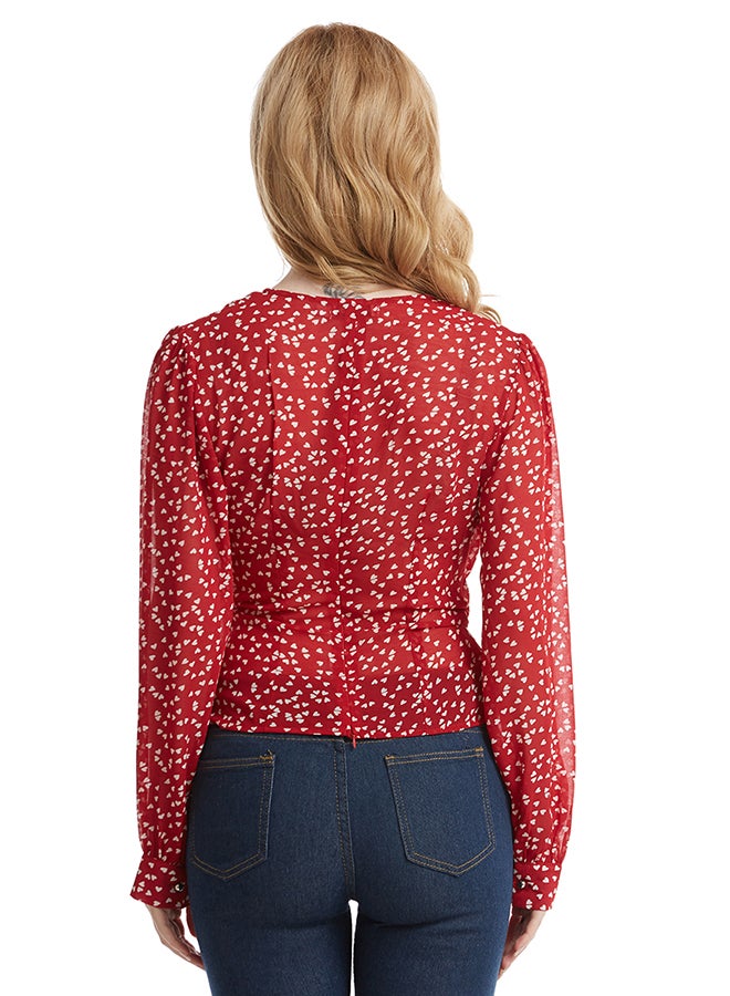 Hanyimidoo Long Slevee Printed Top Red - Image 2