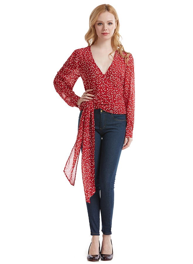Hanyimidoo Long Slevee Printed Top Red - Image 5