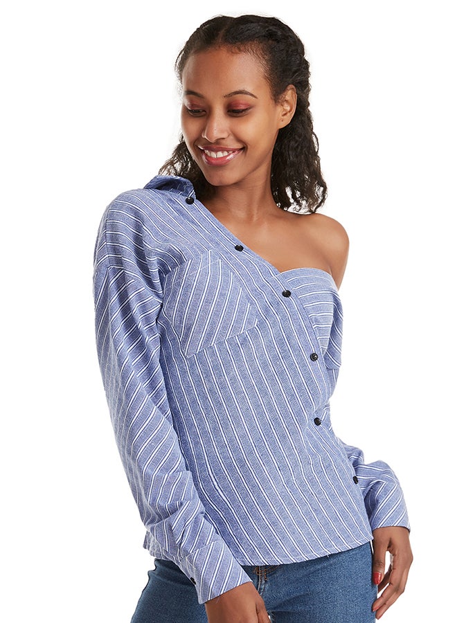 Hanyimidoo Striped Long Sleeves Top Blue - Image 3