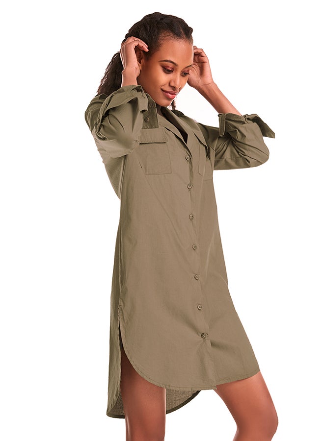 Hanyimidoo Loose Long Shirt Tunic Army Green - Image 3