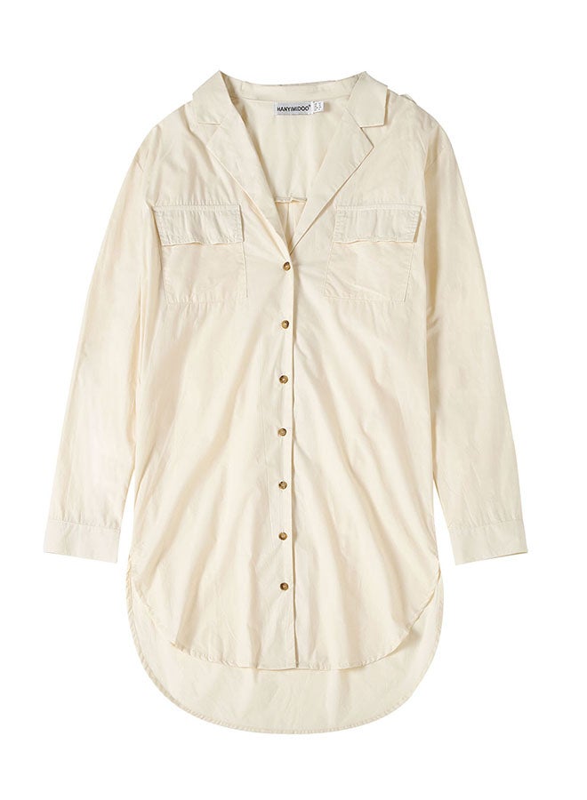 هانيميدو قميص بأزرار وكم طويل بيج - Image 4