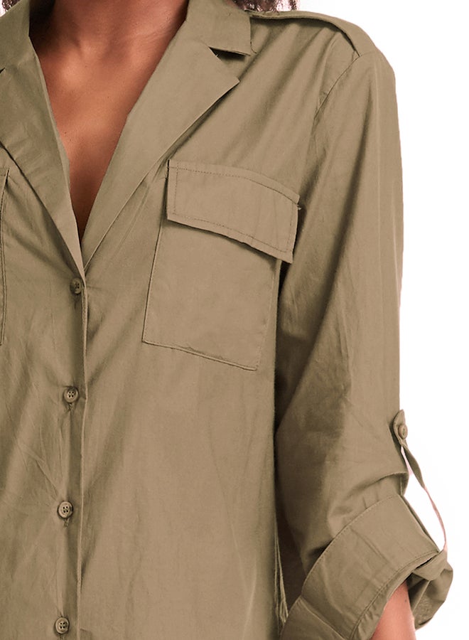 Hanyimidoo Loose Long Shirt Tunic Army Green - Image 5