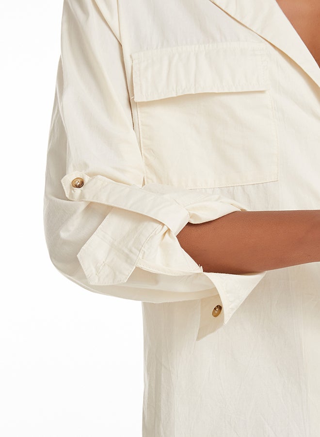 هانيميدو قميص بأزرار وكم طويل بيج - Image 5