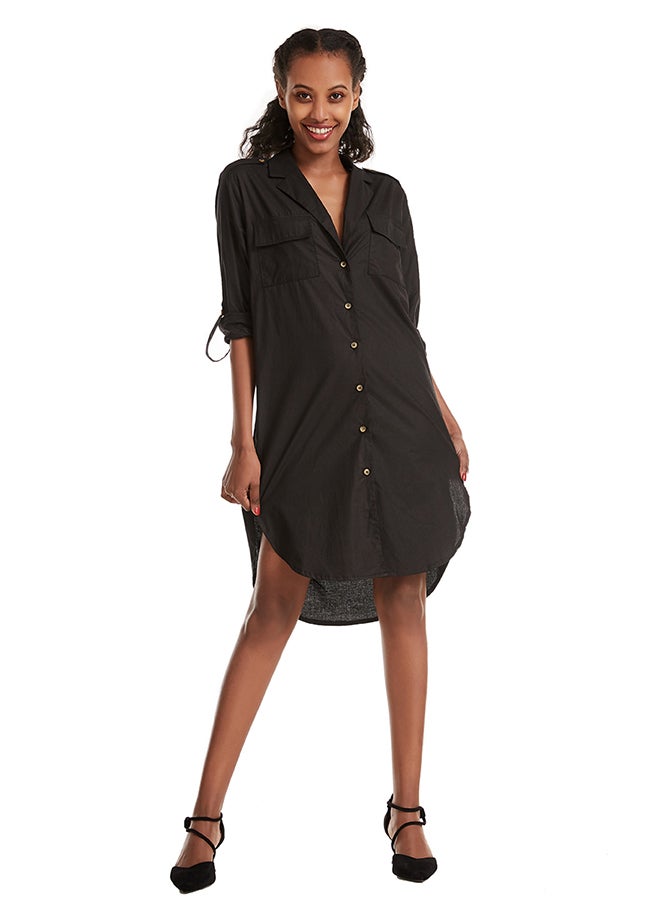 Hanyimidoo Loose Coller Neck Long Sleeve Shirt Black - Image 3