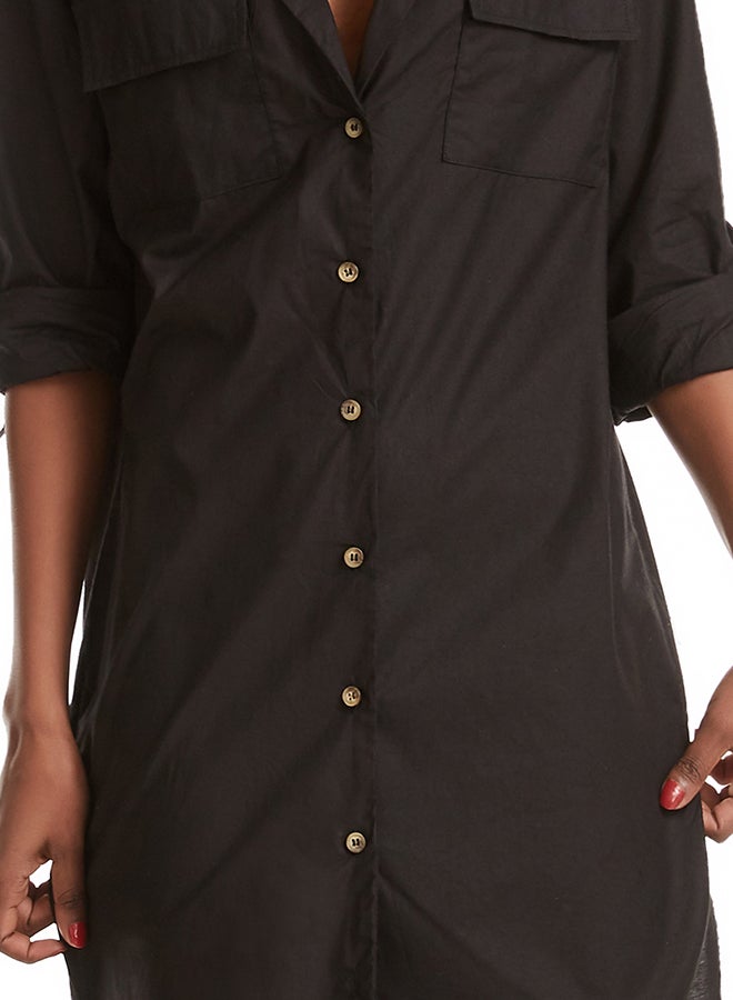 Hanyimidoo Loose Coller Neck Long Sleeve Shirt Black - Image 5