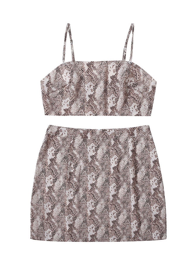 Hanyimidoo - 2-Piece Printed Crop Top And Suspender Skirt Set Coffee/White/Black - Image 1