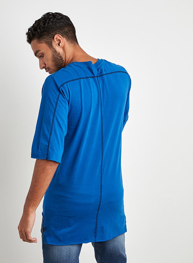 Stitch Detail T-Shirt With High Low Hem Blue