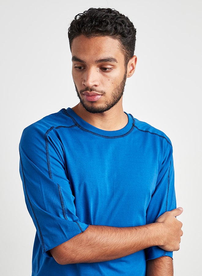 Stitch Detail T-Shirt With High Low Hem Blue