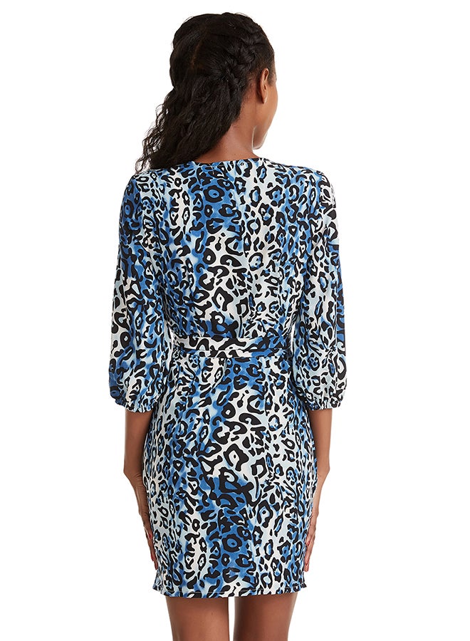 Hanyimidoo - Long Sleeve Leopard Dress Blue - Image 1