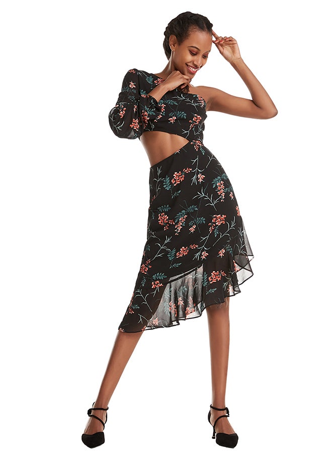 Hanyimidoo Floral Print Strapless Sleeves Mini Dress Black/Brown/Green - Image 3