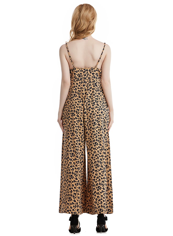 Hanyimidoo Printed Suspender Jumpsuit Camel/Black - Image 2