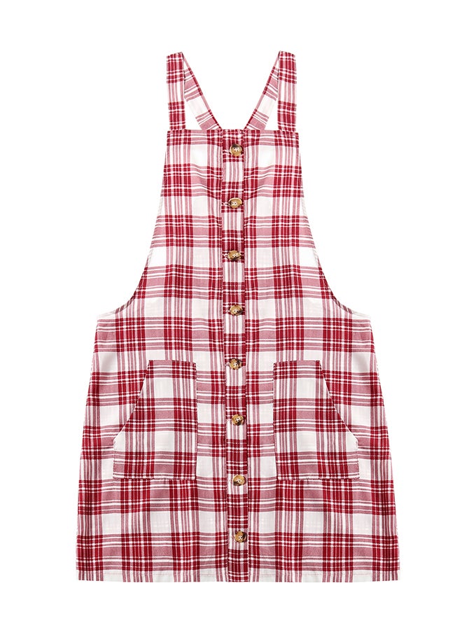 Hanyimidoo Comfortable Check Button Detail Jumpsuit Red/White - Image 4