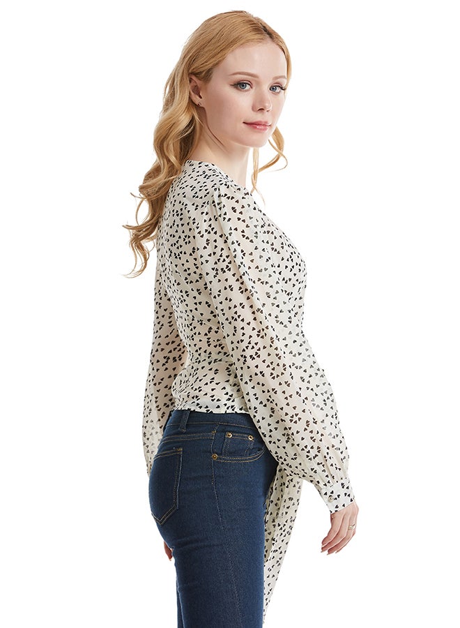 Hanyimidoo Ribbon V-Neck Long Sleeve Top White - Image 3
