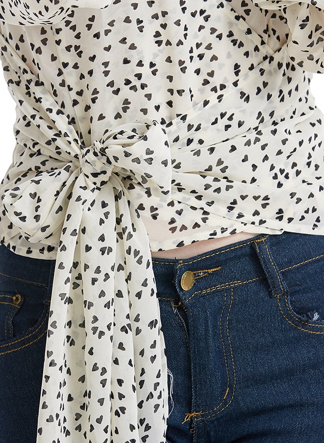 Hanyimidoo Ribbon V-Neck Long Sleeve Top White - Image 5