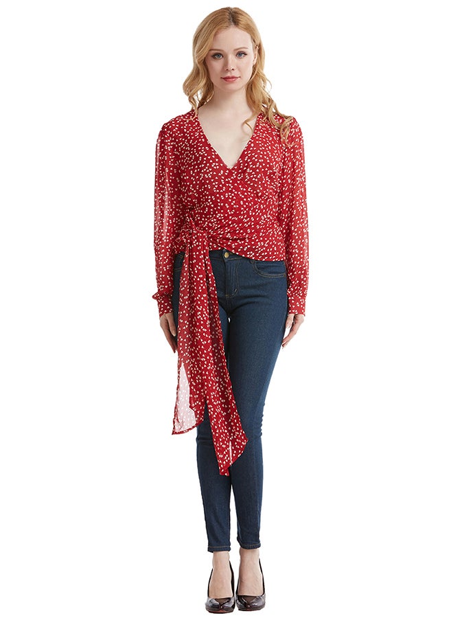 Hanyimidoo Long Slevee Printed Top Red - Image 3