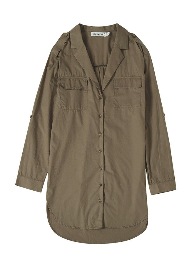 Hanyimidoo Loose Long Shirt Tunic Army Green - Image 4