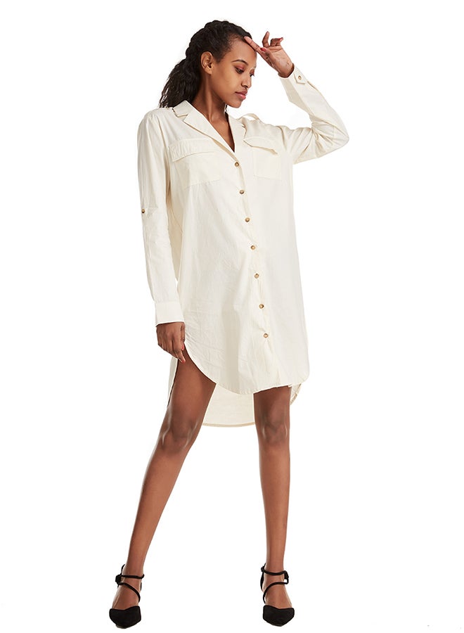 هانيميدو قميص بأزرار وكم طويل بيج - Image 3