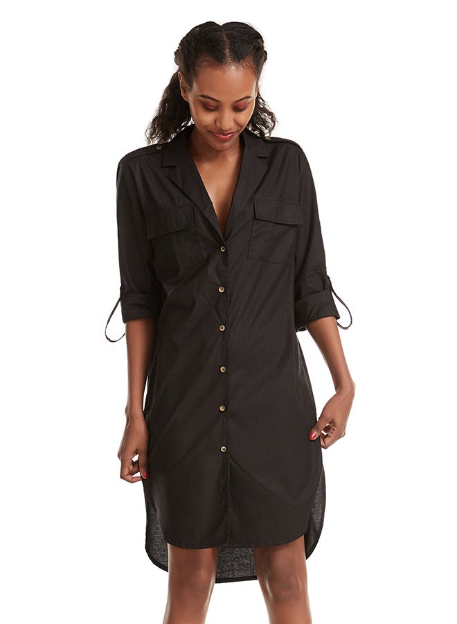 Hanyimidoo Loose Coller Neck Long Sleeve Shirt Black - Image 1