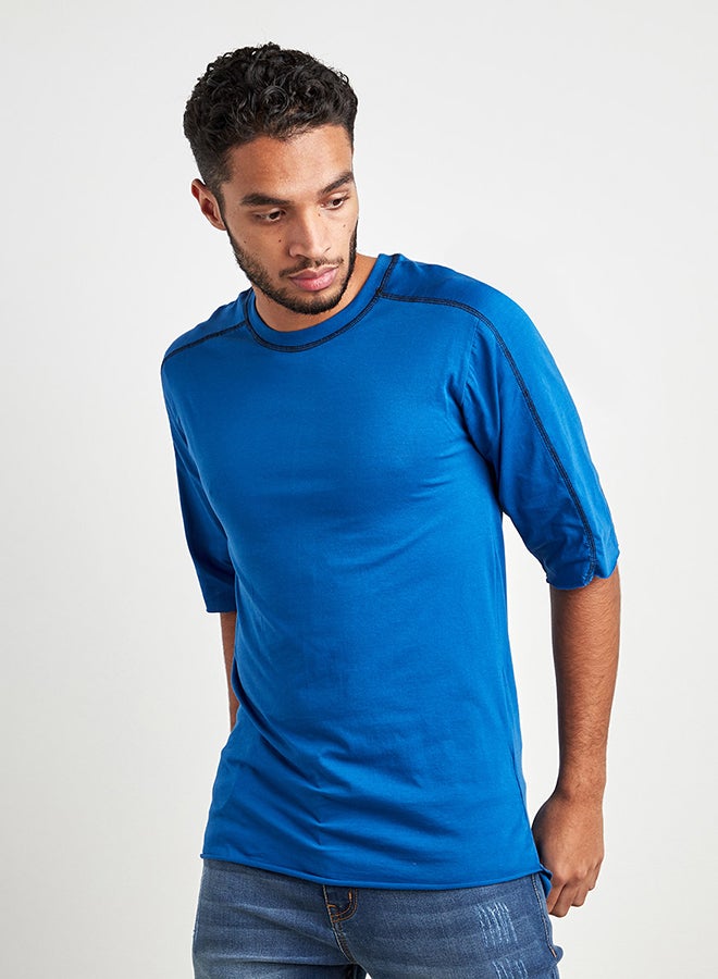 Stitch Detail T-Shirt With High Low Hem Blue