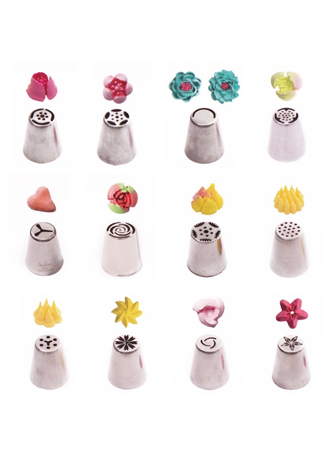 طقم فوهات لتزيين الكيك على شكل أطراف زهرة التوليب مكون من 12 قطعة فضي 20سم - Image 2